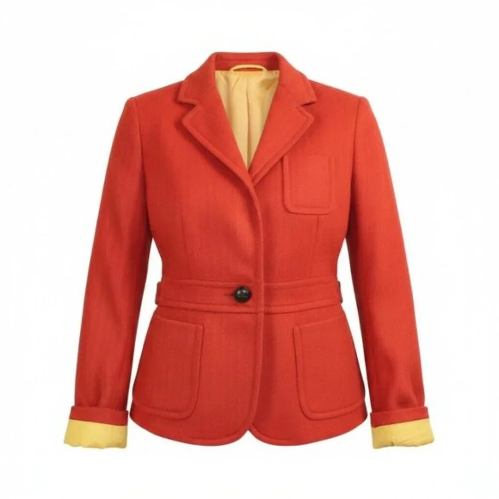 J. Crew Robert Noble Red Brick Vintage Wool Herringbone Tailored Shield Detail - Picture 6 of 16